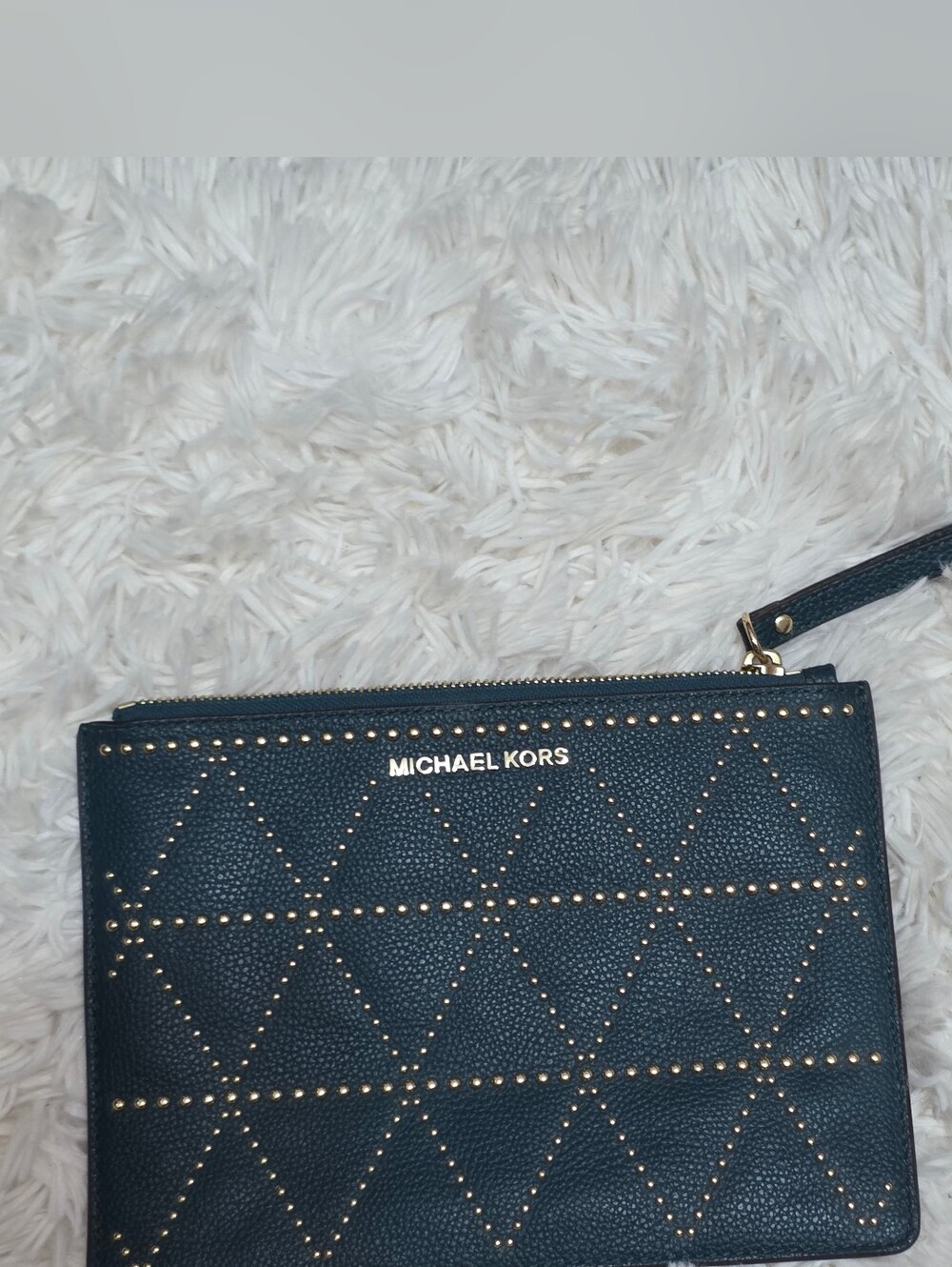 Michael Kors Black Leather Studded Wristlet with Gold Accents
